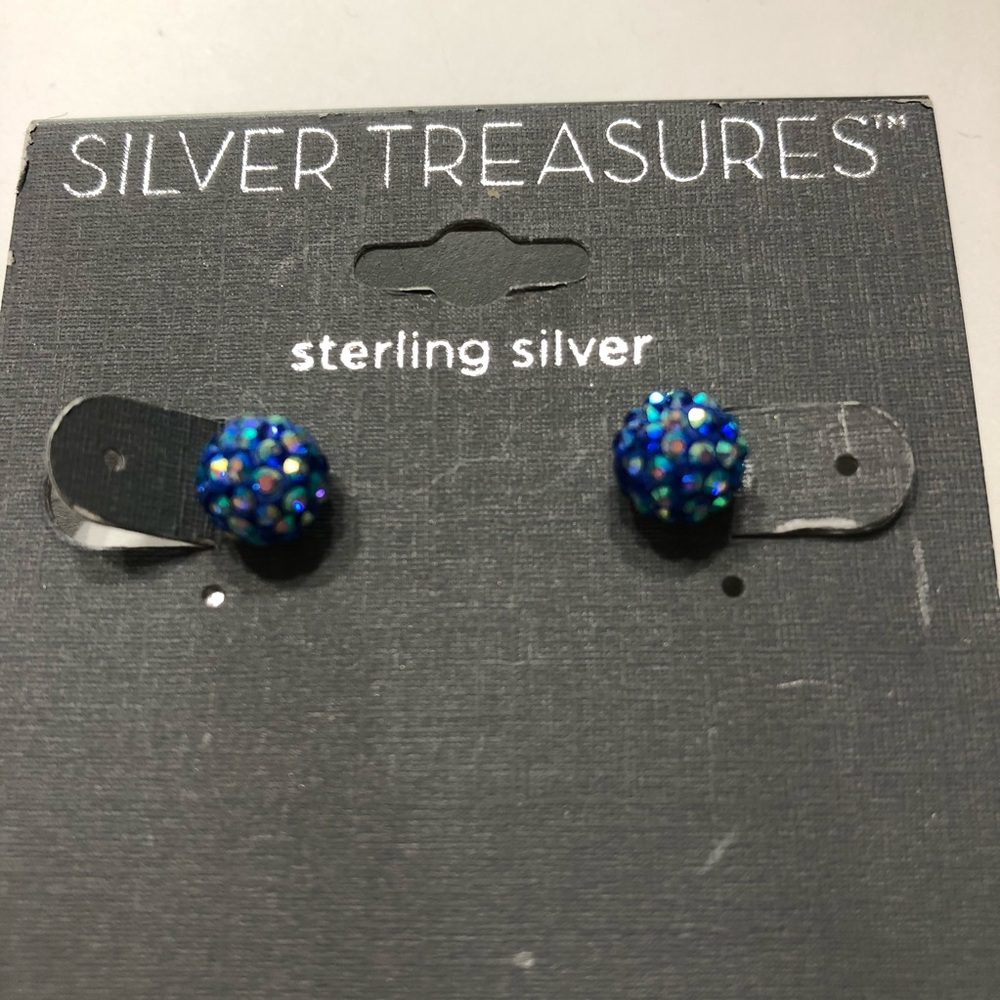 Women’s silver Treasures sterling silver blue earrings studs Jewelry.